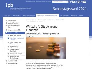 Cover: Wirtschaft und Finanzen - Wahlthemen Bundestagswahl 2021 - Wahlprogramme