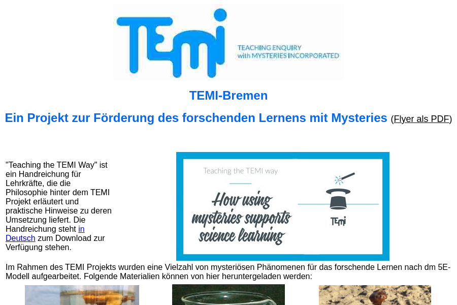 Cover: TEMI-Bremen (TEACHING ENQUIRY WITH MYSTERIES INCORPORATED)