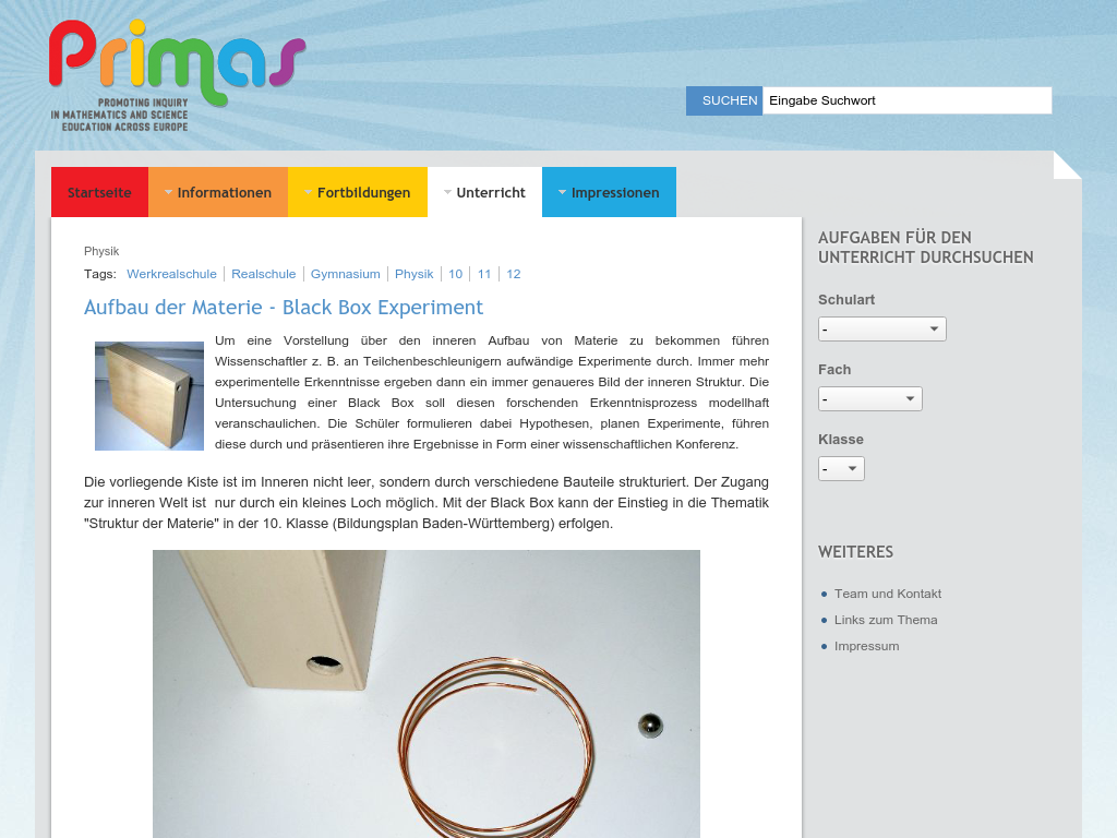 Cover: Aufbau der Materie - Black Box Experiment - PRIMAS - Deutschland