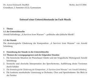 Cover: Arnold Schönberg: Ein Überlebender aus Warschau (Entwurf einer Unterrichtsstunde im Fach Musik)