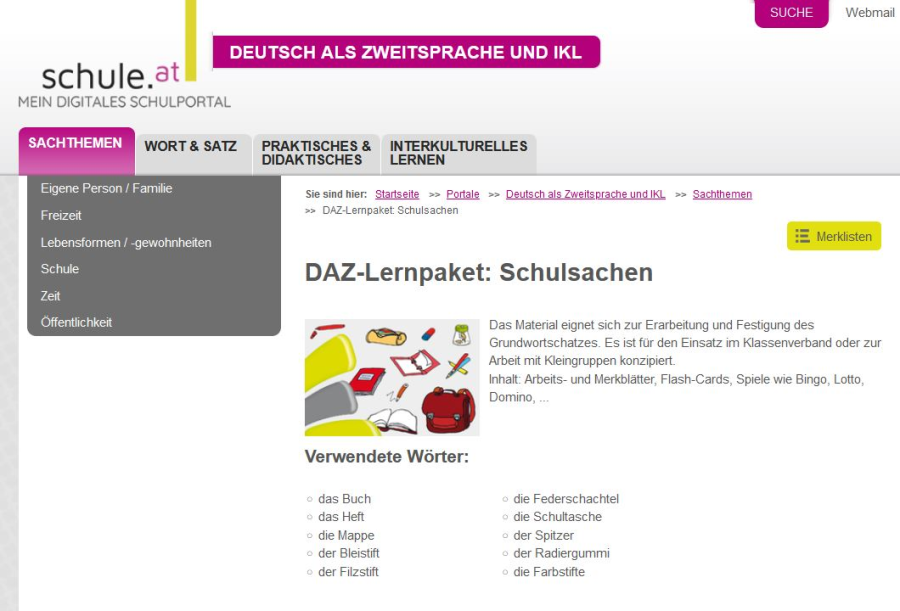 Cover: DAZ-Lernpaket - Schulsachen | Schule.at