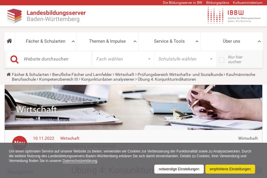Cover: Übung 4: Konjunkturindikatoren — Landesbildungsserver Baden-Württemberg