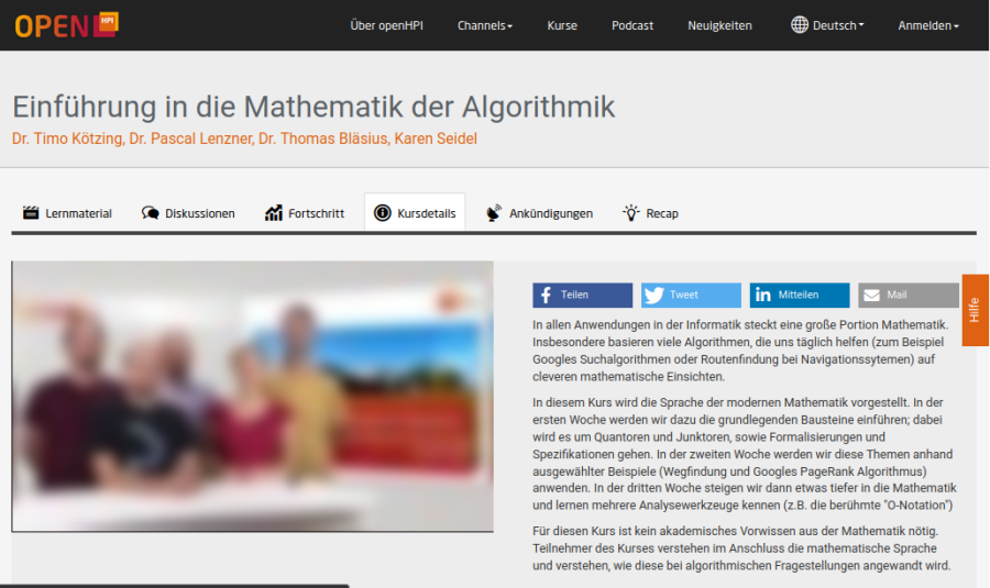 Cover: Einführung in die Mathematik der Algorithmik | openHPI