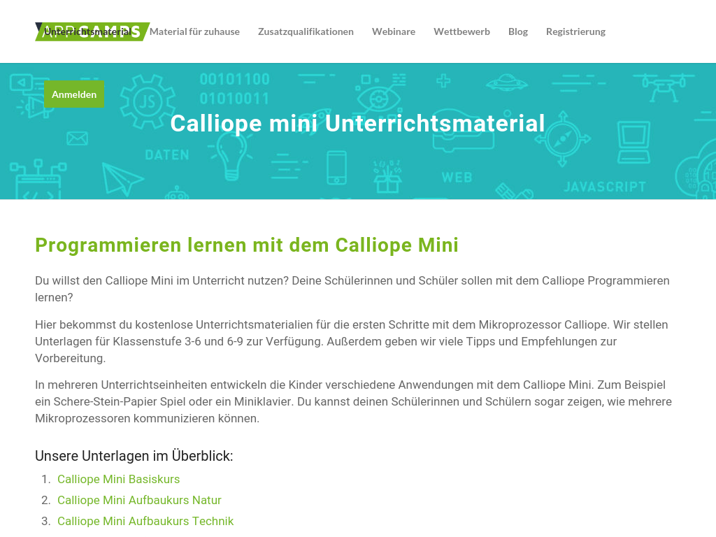 Cover: Calliope mini Unterrichtsmaterial - appcamps.de