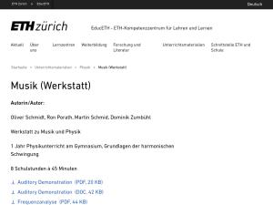 Cover: Musik (Werkstatt) – EducETH - ETH-Kompetenzzentrum für Lehren und Lernen | ETH Zürich