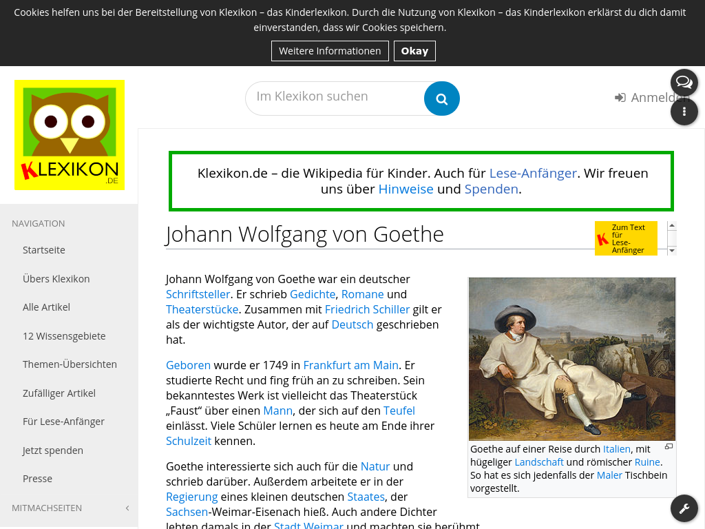 Cover: Johann Wolfgang von Goethe | Klexikon