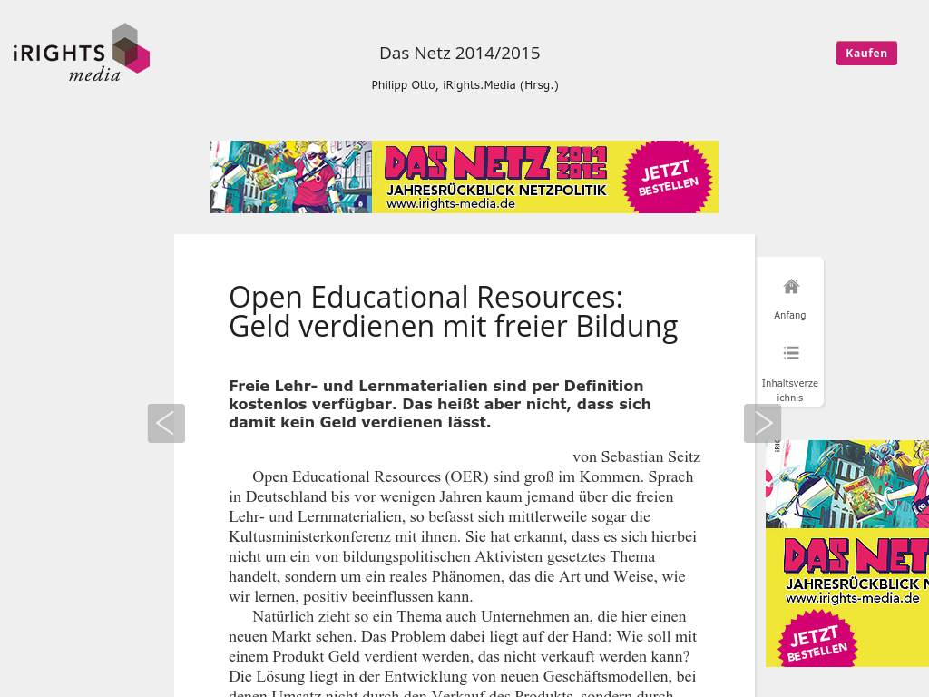 Cover: Open Educational Resources: Geld verdienen mit freier Bildung | Das Netz 2014/2015