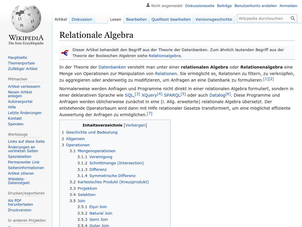 Cover: Relationale Algebra