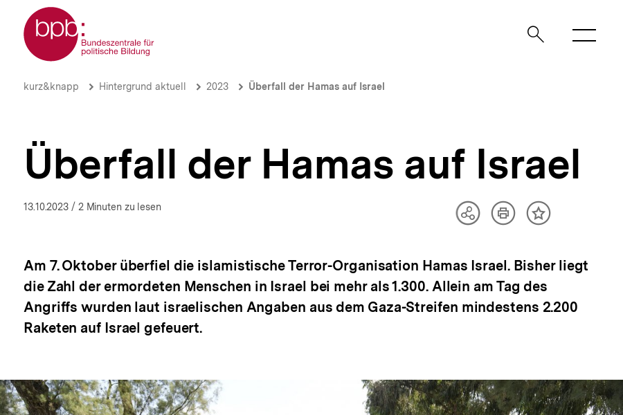Cover: Überfall der Hamas auf Israel | Hintergrund aktuell | bpb.de
