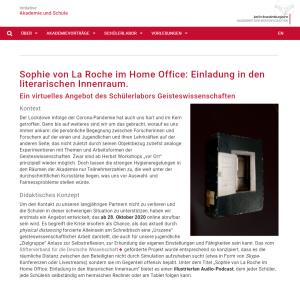 Cover: Virtuelles Schülerlabor: Sophie von La Roche im Home Office: Einladung in den literarischen Innenraum