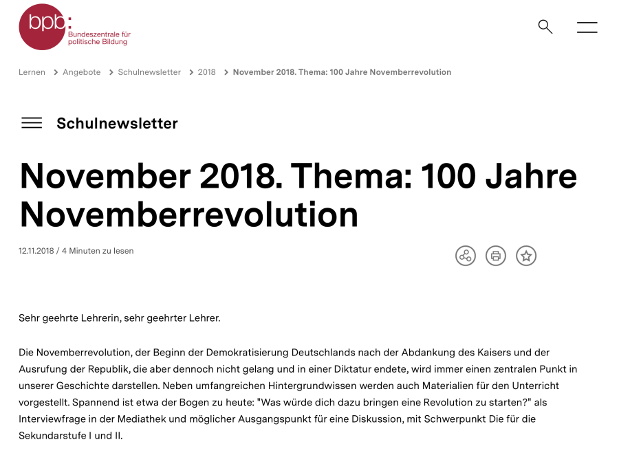 Cover: November 2018. Thema: 100 Jahre Novemberrevolution