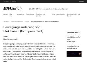 Cover: Bewegungsänderung von Elektronen (Gruppenarbeit) – EducETH - ETH-Kompetenzzentrum für Lehren und Lernen | ETH Zürich