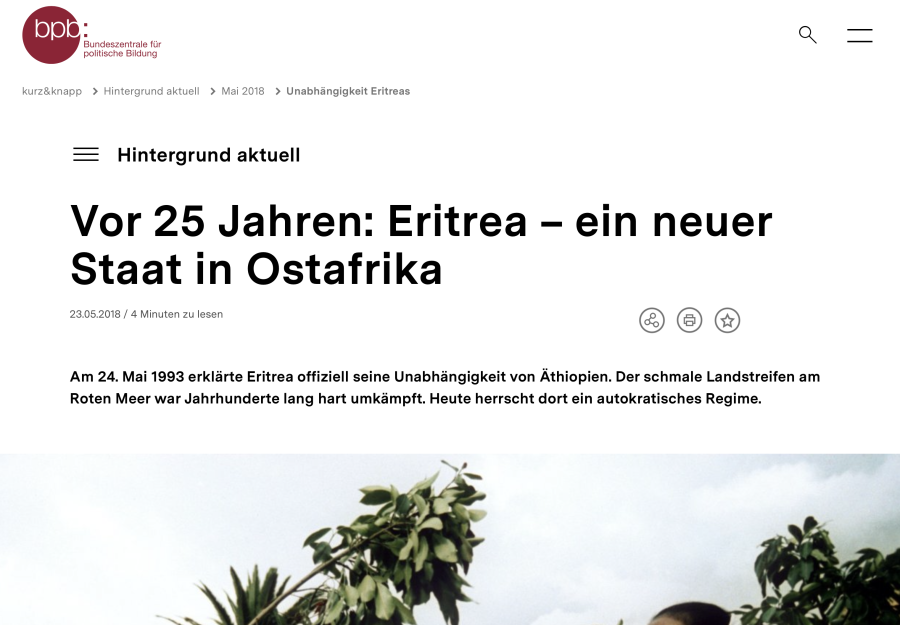 Cover: Vor 25 Jahren: Eritrea – ein neuer Staat in Ostafrika