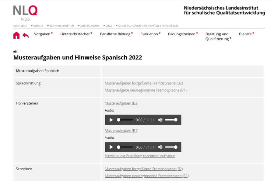 Cover: Musteraufgaben und Hinweise Spanisch 2022 | Niedersächsischer Bildungsserver