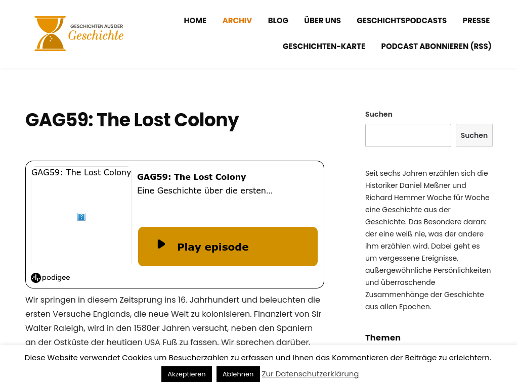 Cover: GAG59: The Lost Colony - Geschichten aus der Geschichte