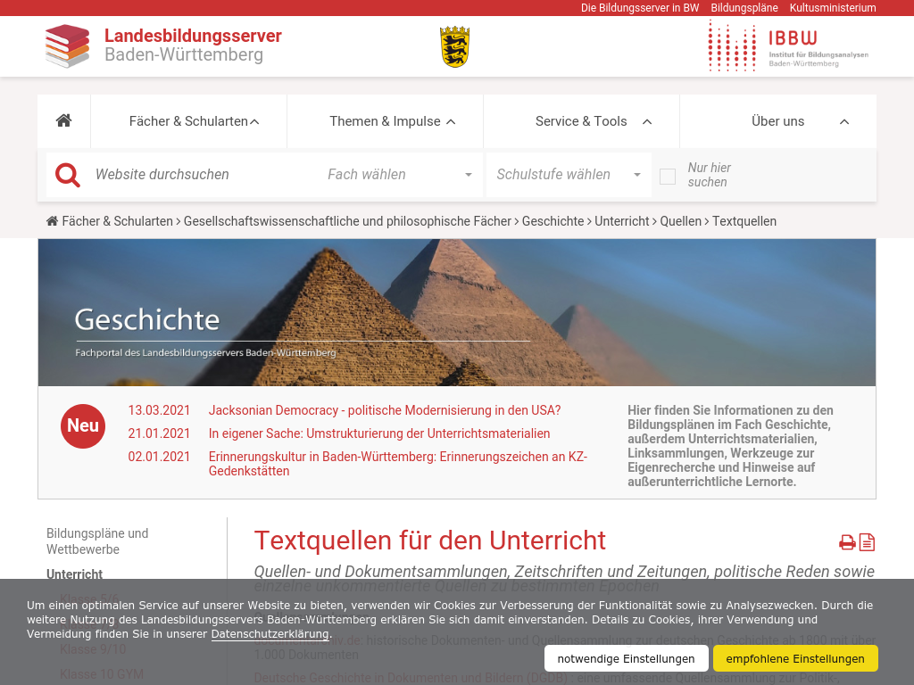 Cover: Linkliste - Textquellen für den Unterricht — Landesbildungsserver Baden-Württemberg