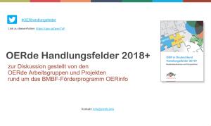 Cover: OER Handlungsfelder 2018+ - OERde AGs zum OER-Fachforum (Handlungsempfehlungen)