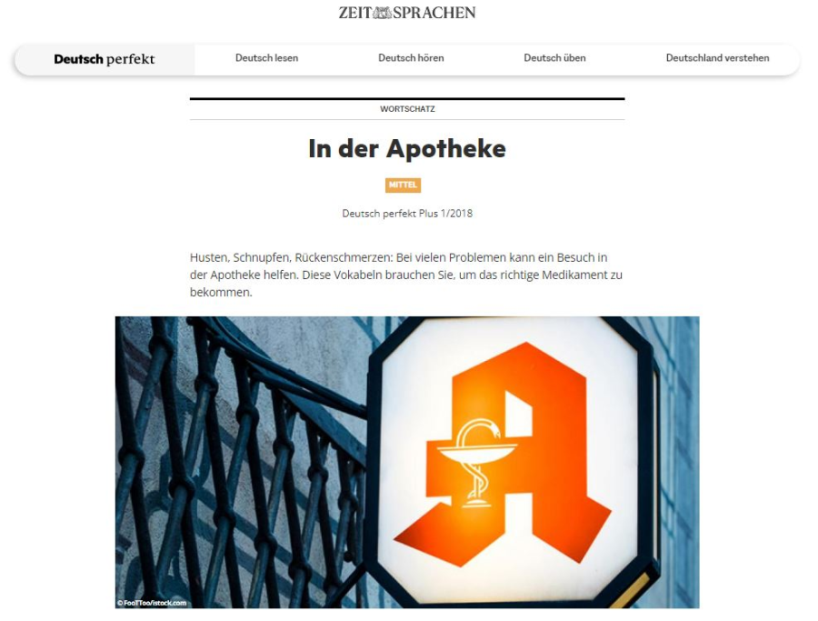 Cover: In der Apotheke | Zeit Sprachen - Deutsch perfekt